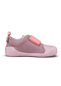 Lasten Otter-ensiaskelkengät - Prewalker Cotton Smally, violetti kangas, pinkit tarrat