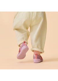 Lasten Otter-ensiaskelkengät - Prewalker Cotton Smally, violetti kangas, pinkit tarrat