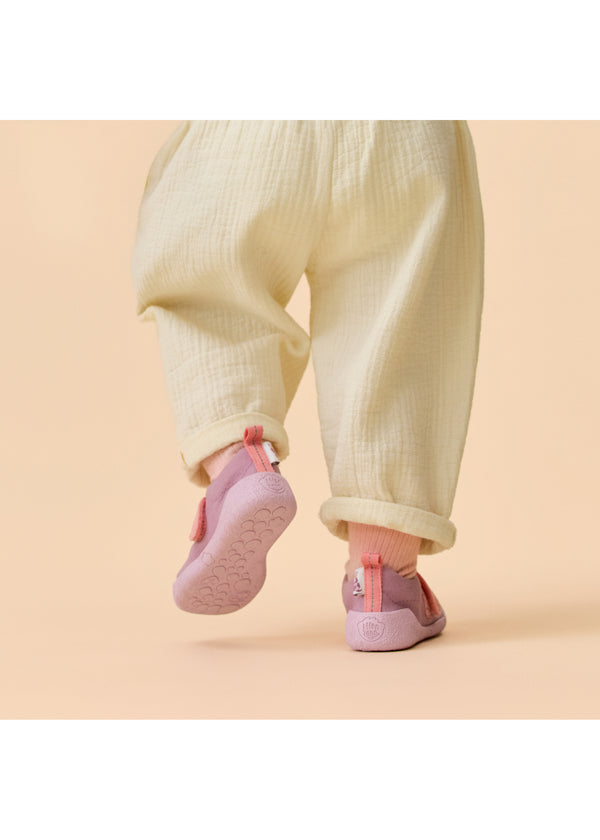 Children's Rhino first walking shoes - Prewalker Cotton Smally, green-beige fabric, yellow velcro straps