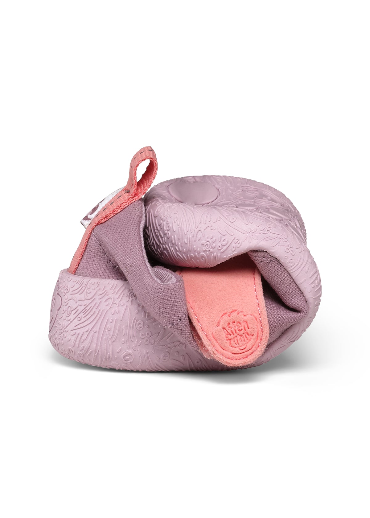 Lasten Otter-ensiaskelkengät - Prewalker Cotton Smally, violetti kangas, pinkit tarrat