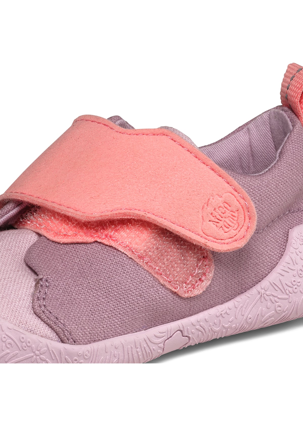 Lasten Otter-ensiaskelkengät - Prewalker Cotton Smally, violetti kangas, pinkit tarrat