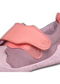Lasten Otter-ensiaskelkengät - Prewalker Cotton Smally, violetti kangas, pinkit tarrat