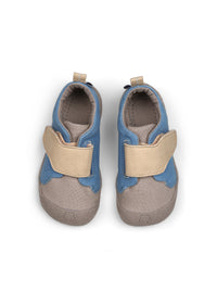 Barnens Rhino-första steg-skor - Prewalker Cotton Smally, grön-beige tyg, gula kardborreband