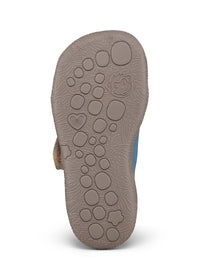 Barnens Rhino-första steg-skor - Prewalker Cotton Smally, grön-beige tyg, gula kardborreband