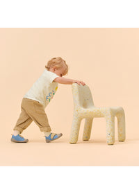 Barnens Rhino-första steg-skor - Prewalker Cotton Smally, grön-beige tyg, gula kardborreband