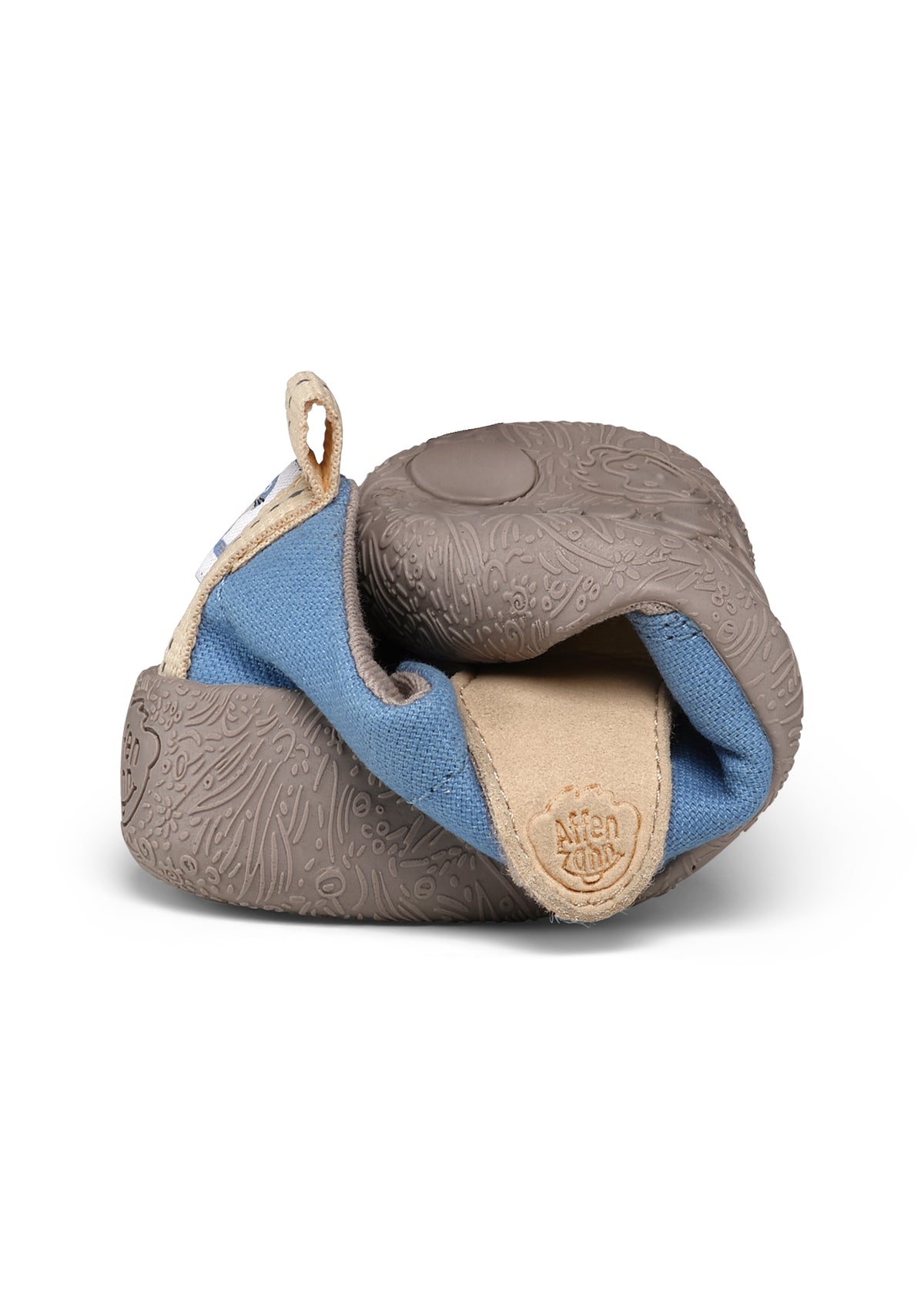 Barnens Rhino-första steg-skor - Prewalker Cotton Smally, grön-beige tyg, gula kardborreband