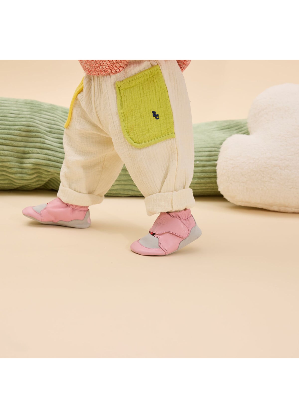 Children's leather slippers - Leather Crawly Koala, light pink