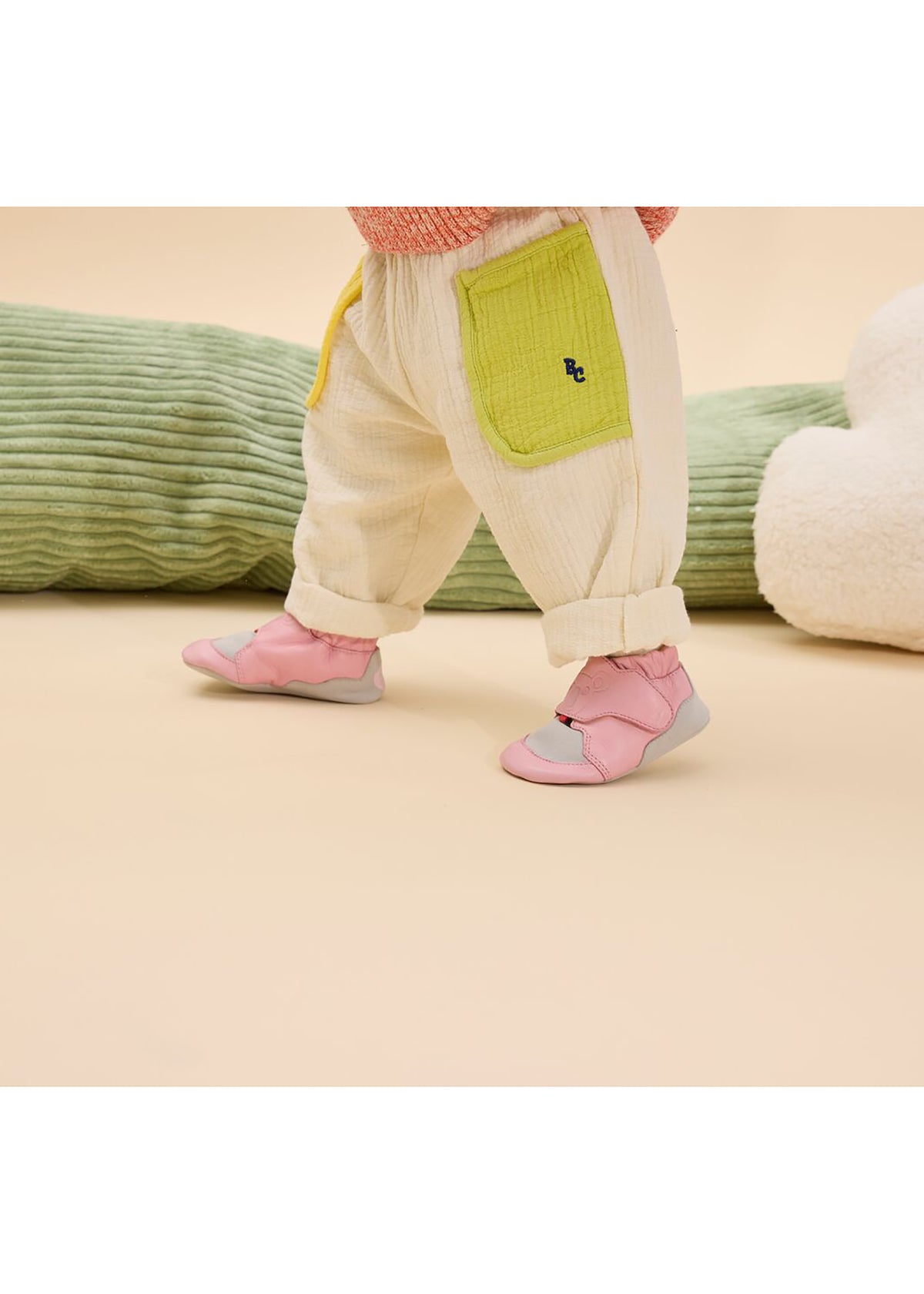 Children's leather slippers - Leather Crawly Koala, light pink