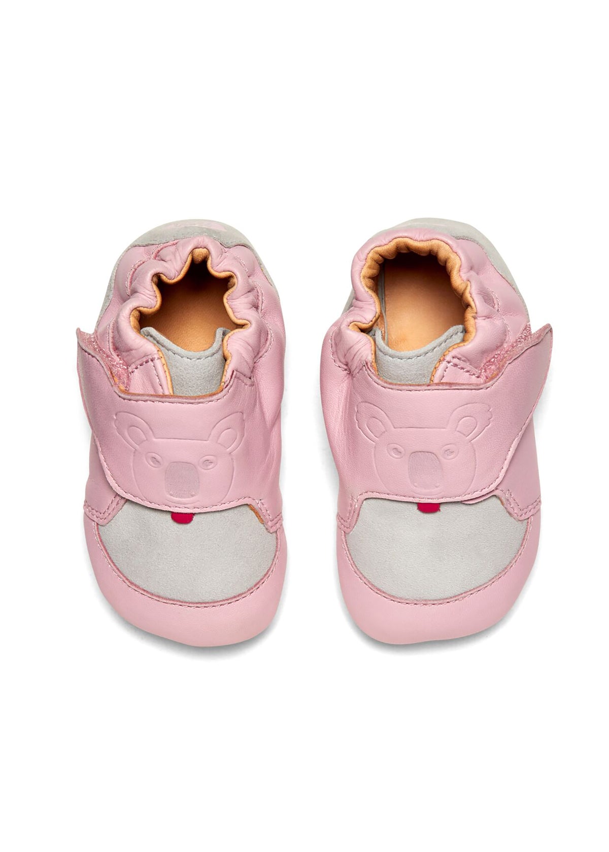 Children's leather slippers - Leather Crawly Koala, light pink