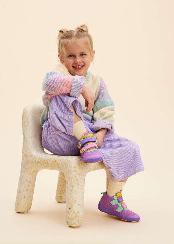 Lasten paljasjalkakengät - Happy Knit Creative Toucan, välikausikengät TEX-kalvolla - violetti