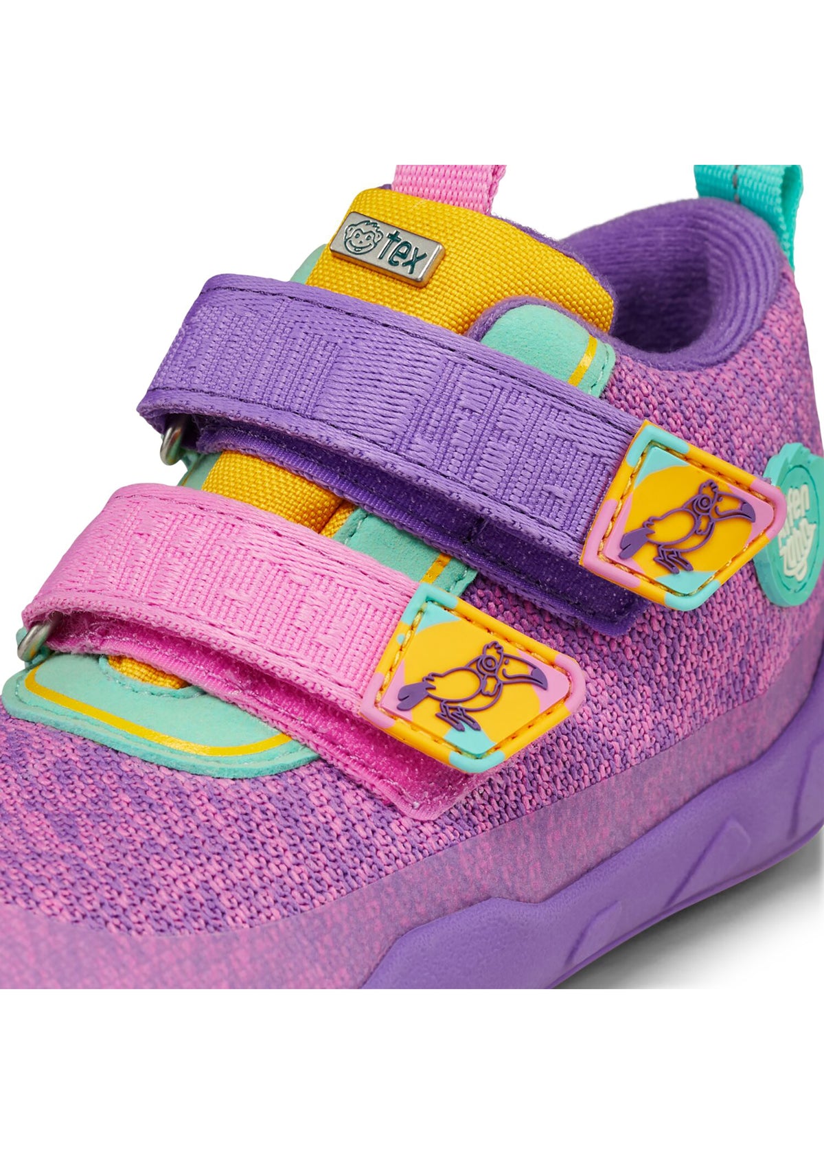Children's barefoot shoes - Happy Knit Creative Toucan, transitional shoes with TEX membrane - purple