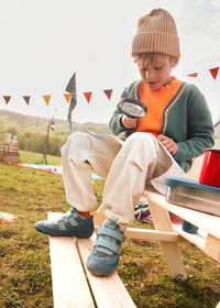 Children's barefoot shoes - Happy Knit Bunny, transitional shoes with TEX membrane - green, orange