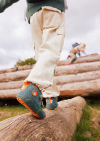 Children's barefoot shoes - Happy Knit Bunny, transitional shoes with TEX membrane - green, orange