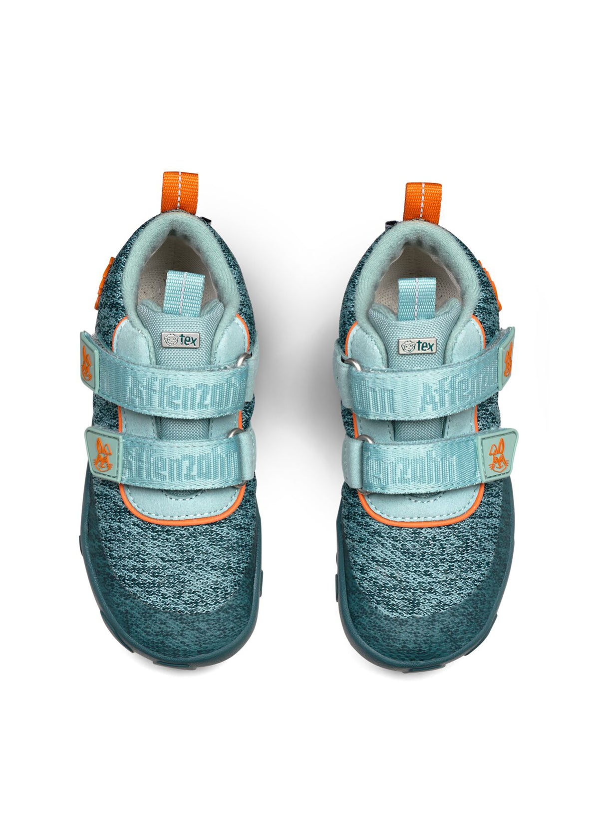 Children's barefoot shoes - Happy Knit Bunny, transitional shoes with TEX membrane - green, orange