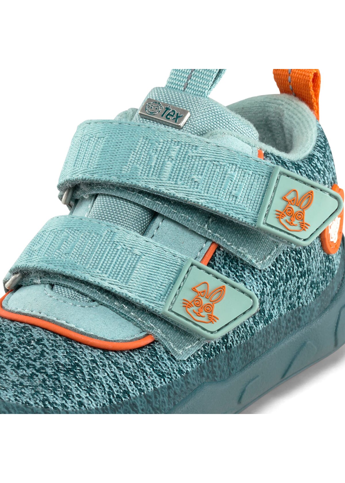 Children's barefoot shoes - Happy Knit Bunny, transitional shoes with TEX membrane - green, orange
