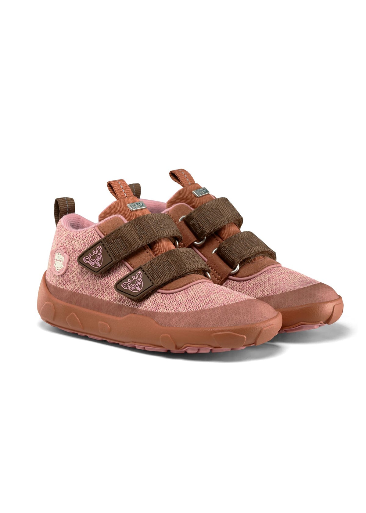 Children's barefoot shoes - Happy Knit Deer, mid-season shoes with TEX membrane - pink, brown
