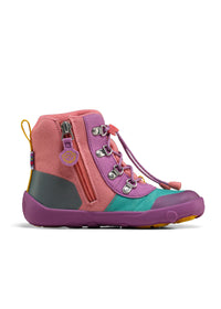 Lasten paljasjalkakengät - Mid Boot Vegan Discovy, talvikengät TEX-kalvolla - Owl, pinkki-violetti-turkoosi