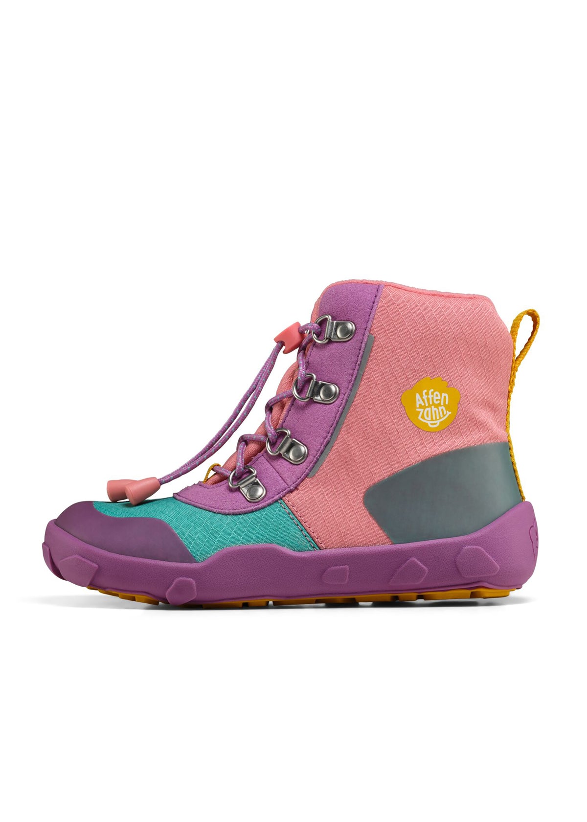 Lasten paljasjalkakengät - Mid Boot Vegan Discovy, talvikengät TEX-kalvolla - Owl, pinkki-violetti-turkoosi