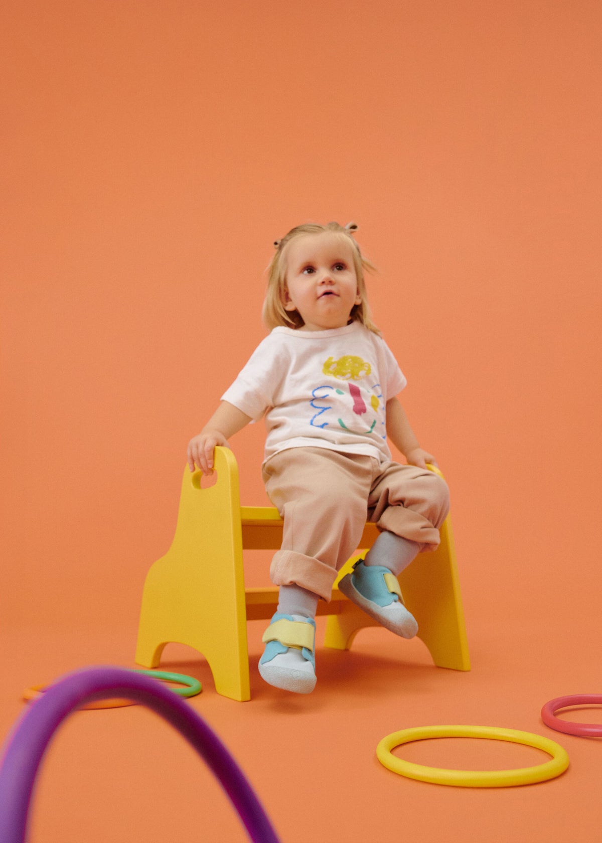 Lasten Rhino-ensiaskelkengät - Prewalker Cotton Smally, vihreä-beige kangas, keltaiset tarrat
