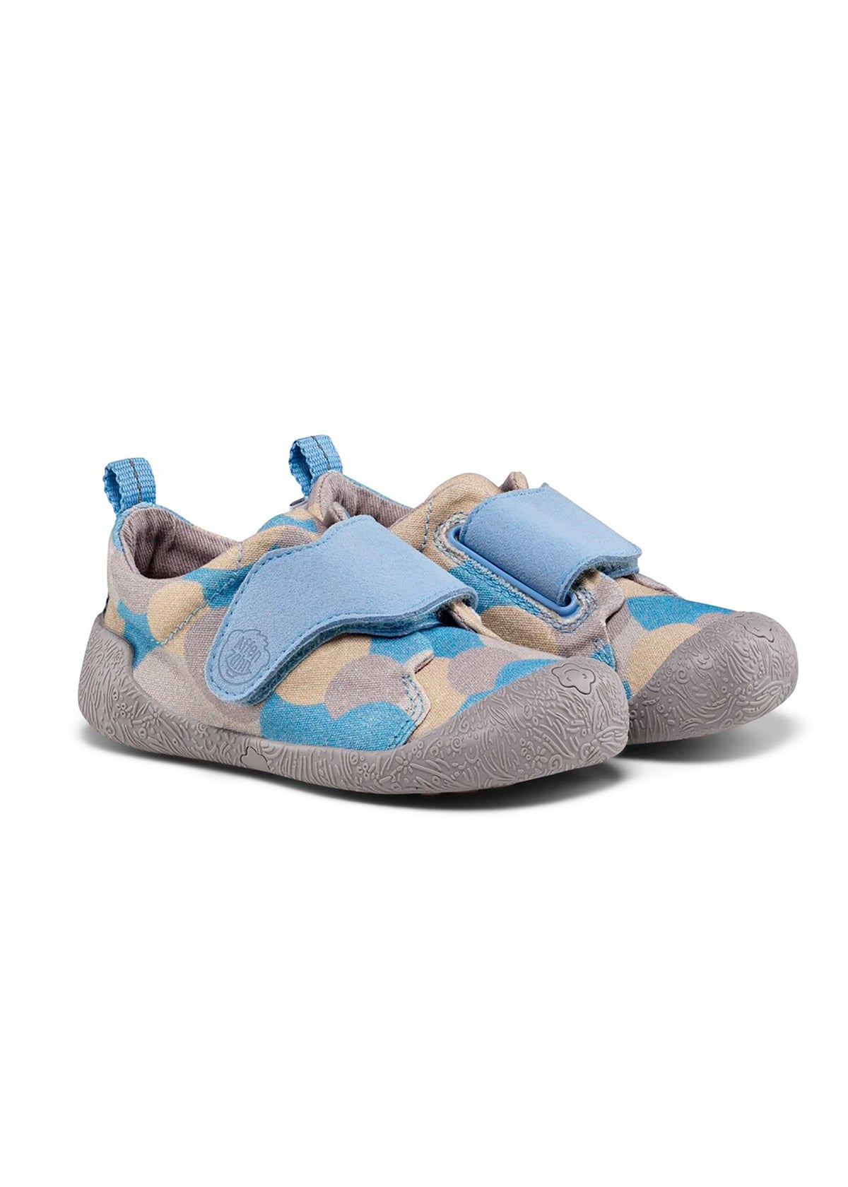 Children's Seal first walking shoes - Prewalker Cotton Smally, blue patterned fabric