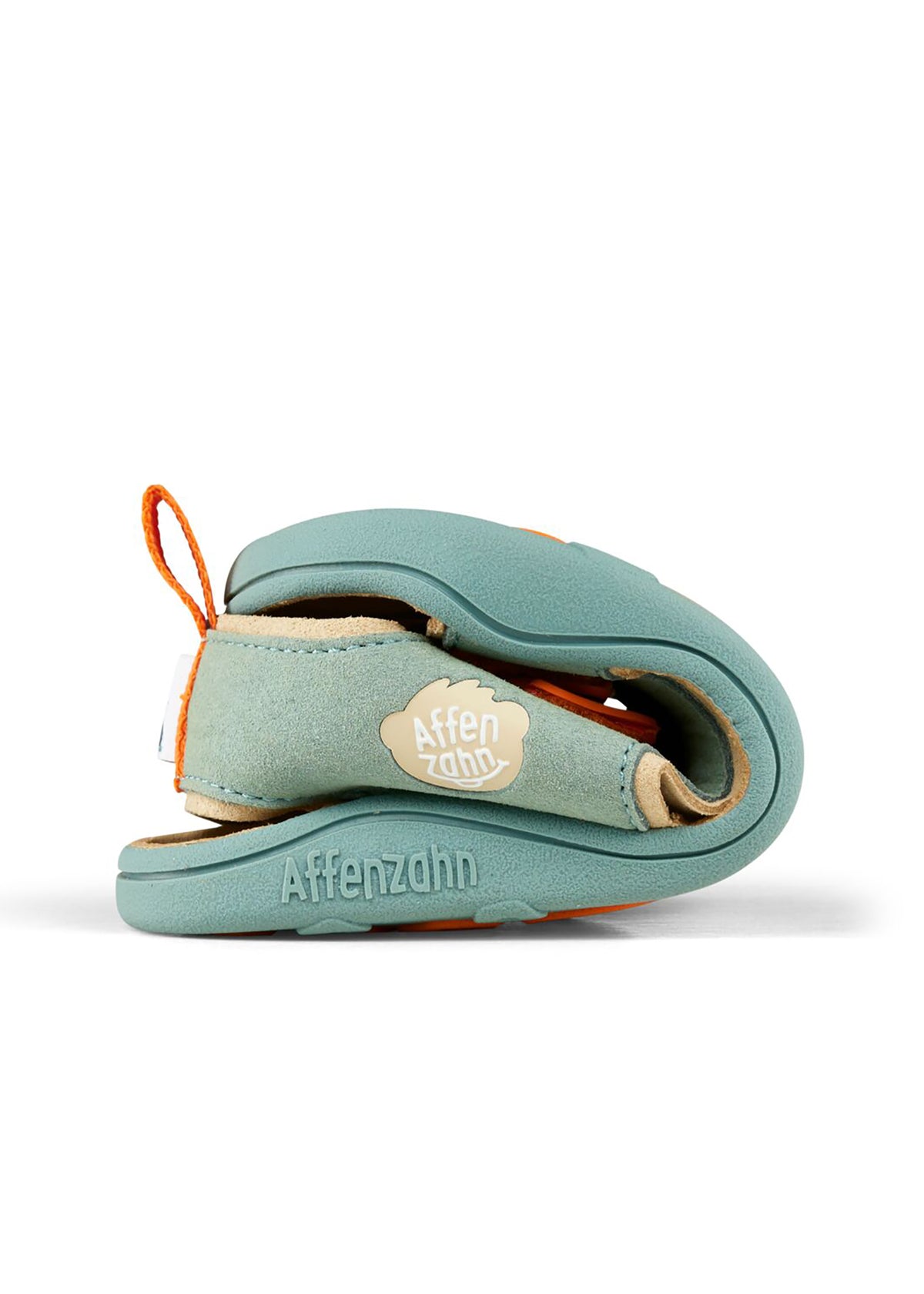 Lasten Bunny-paljasjalkasandaalit - Sandal Microfibre Airy, mintunvihreä, oranssit tarrat, vegaaninen