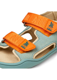 Lasten Bunny-paljasjalkasandaalit - Sandal Microfibre Airy, mintunvihreä, oranssit tarrat, vegaaninen