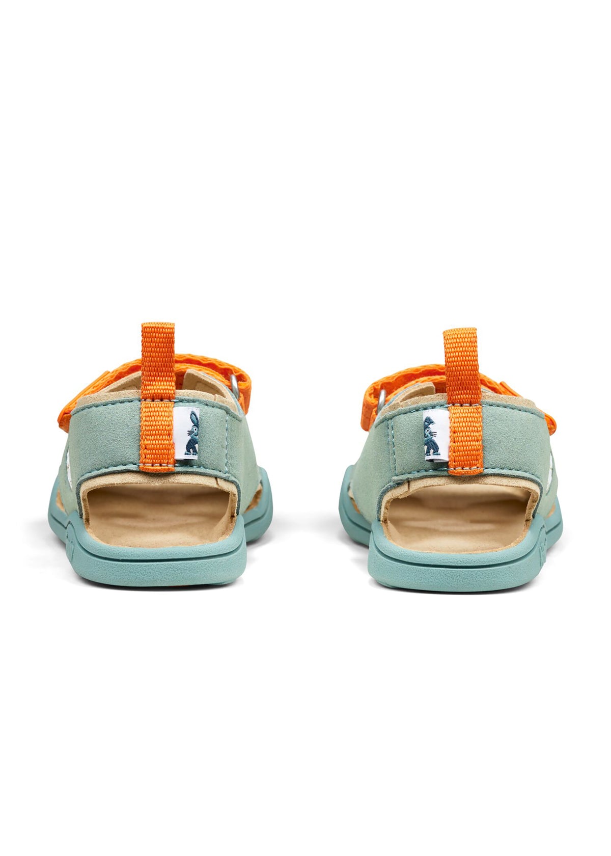 Lasten Bunny-paljasjalkasandaalit - Sandal Microfibre Airy, mintunvihreä, oranssit tarrat, vegaaninen