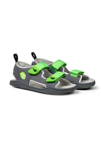Lasten Panther-paljasjalkasandaalit - Sandal Microfibre Airy, harmaa, vihreät tarrat, vegaaninen