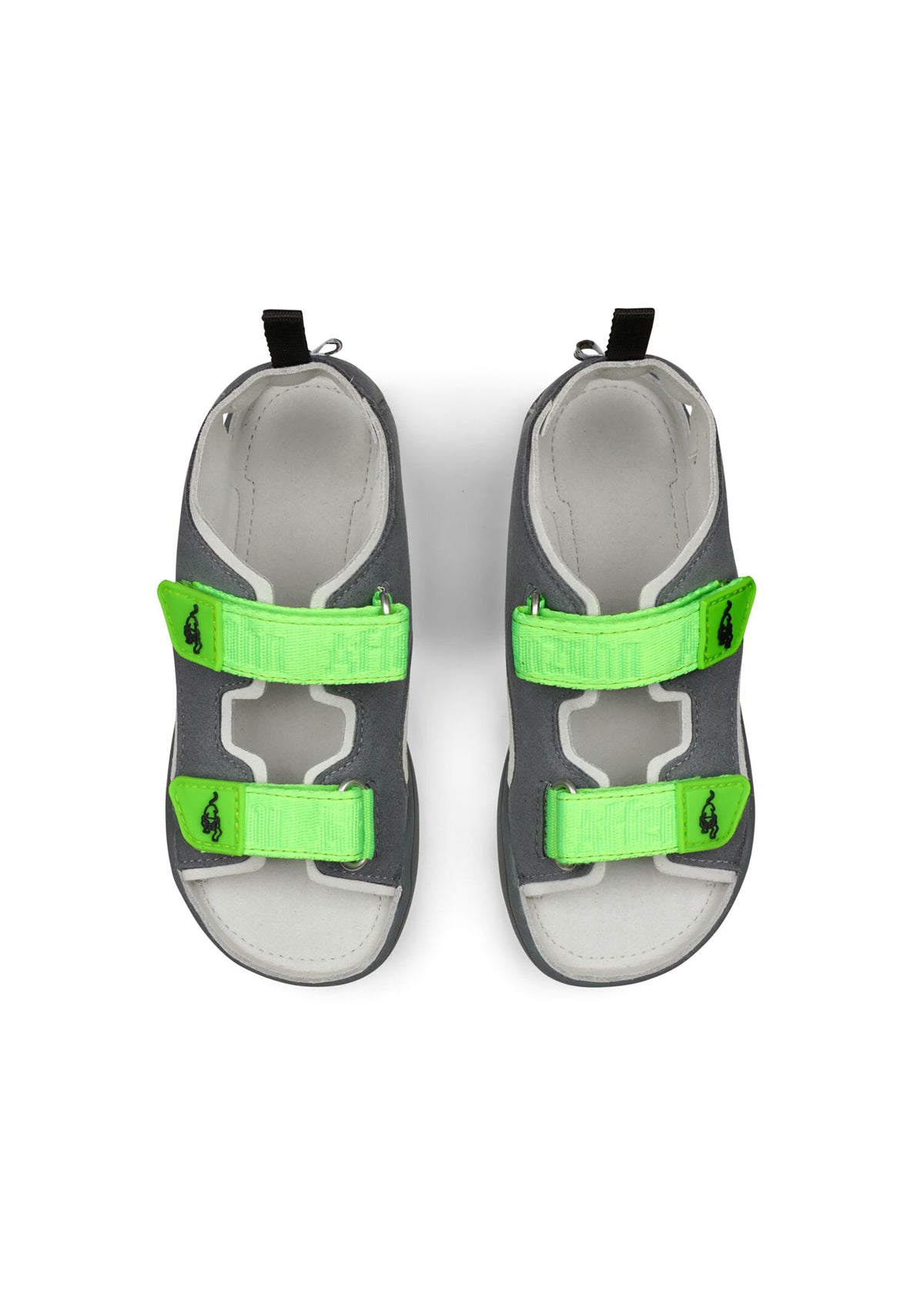 Lasten Panther-paljasjalkasandaalit - Sandal Microfibre Airy, harmaa, vihreät tarrat, vegaaninen