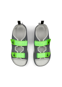 Lasten Panther-paljasjalkasandaalit - Sandal Microfibre Airy, harmaa, vihreät tarrat, vegaaninen
