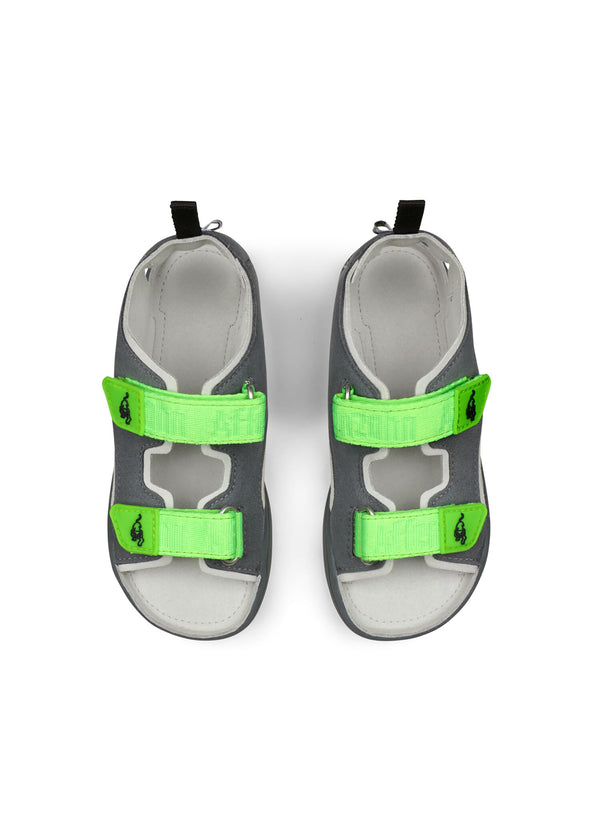 Lasten Panther-paljasjalkasandaalit - Sandal Microfibre Airy, harmaa, vihreät tarrat, vegaaninen
