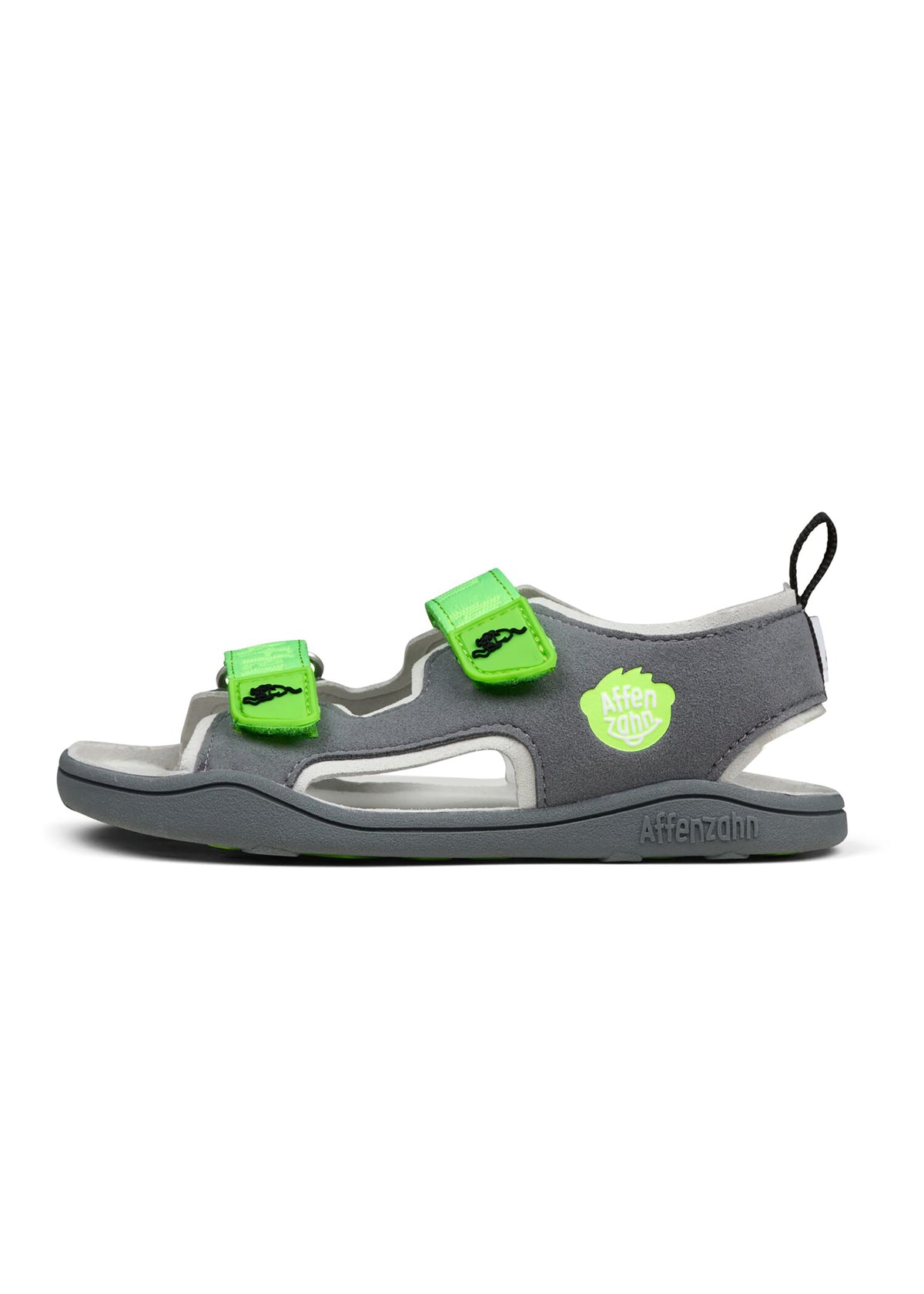 Lasten Panther-paljasjalkasandaalit - Sandal Microfibre Airy, harmaa, vihreät tarrat, vegaaninen