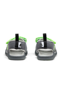 Lasten Panther-paljasjalkasandaalit - Sandal Microfibre Airy, harmaa, vihreät tarrat, vegaaninen