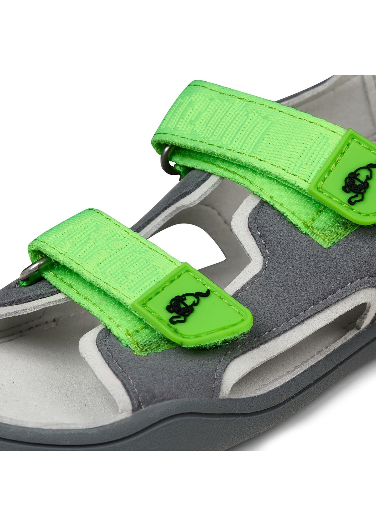Lasten Panther-paljasjalkasandaalit - Sandal Microfibre Airy, harmaa, vihreät tarrat, vegaaninen