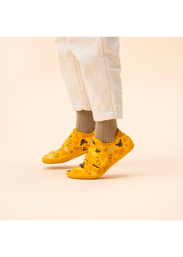 Lasten paljasjalkatennarit - Slipper Cotton Movy Tiger, keltainen, vegaaninen