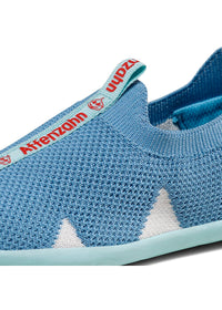 Lasten nauhattomat paljasjalkatennarit - Slipper Knit Flinky Shark, sininen, vegaaninen