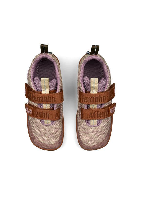 Barns Cat-barfotatennisskor - Sneaker Stickad Glad, beige-brun-lila, vegansk