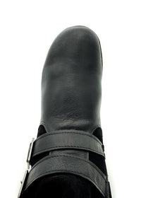 Winter ankle boots - black leather, decorative buckles