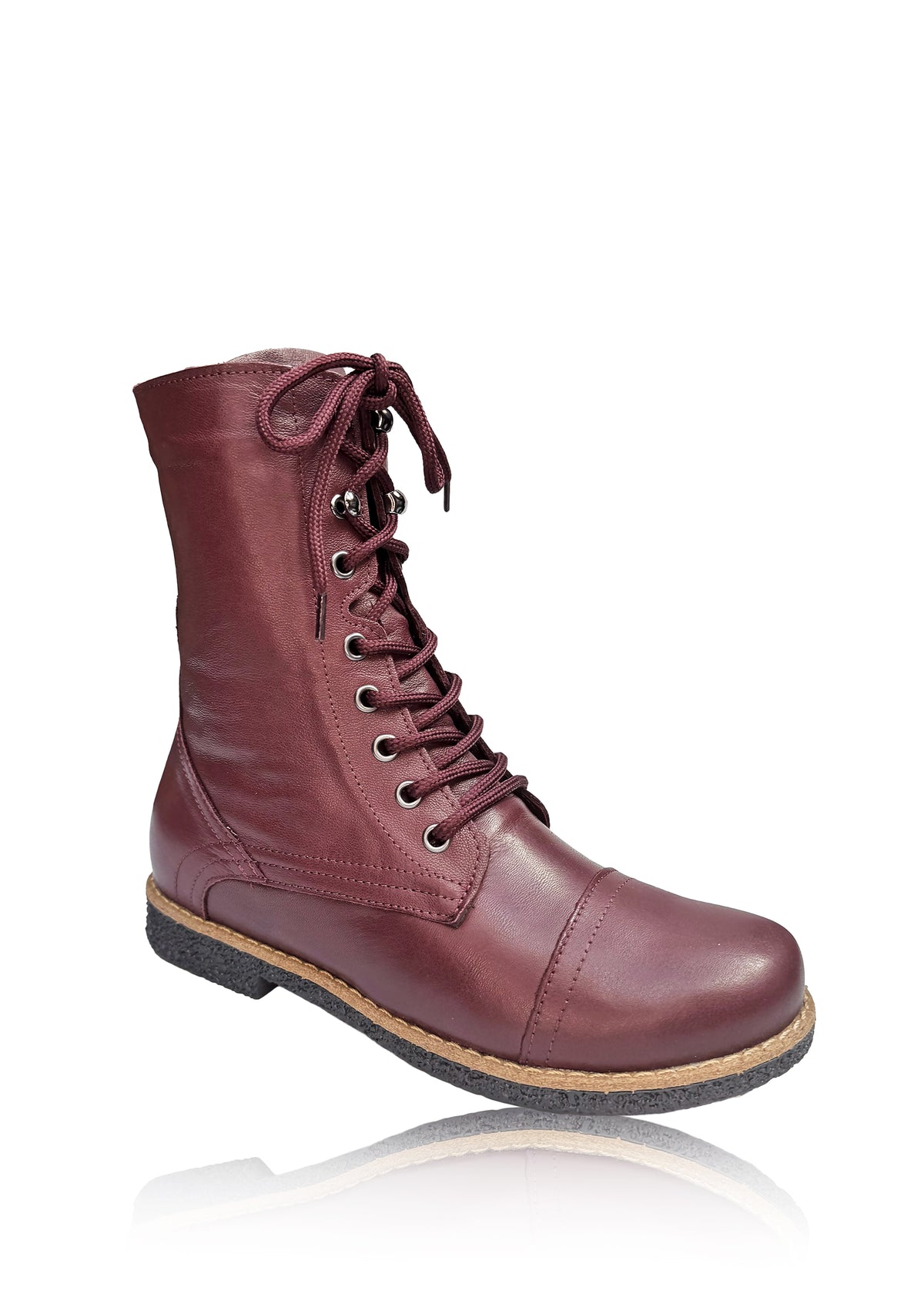 Ankle boots – burgundy soft leather, low black sole
