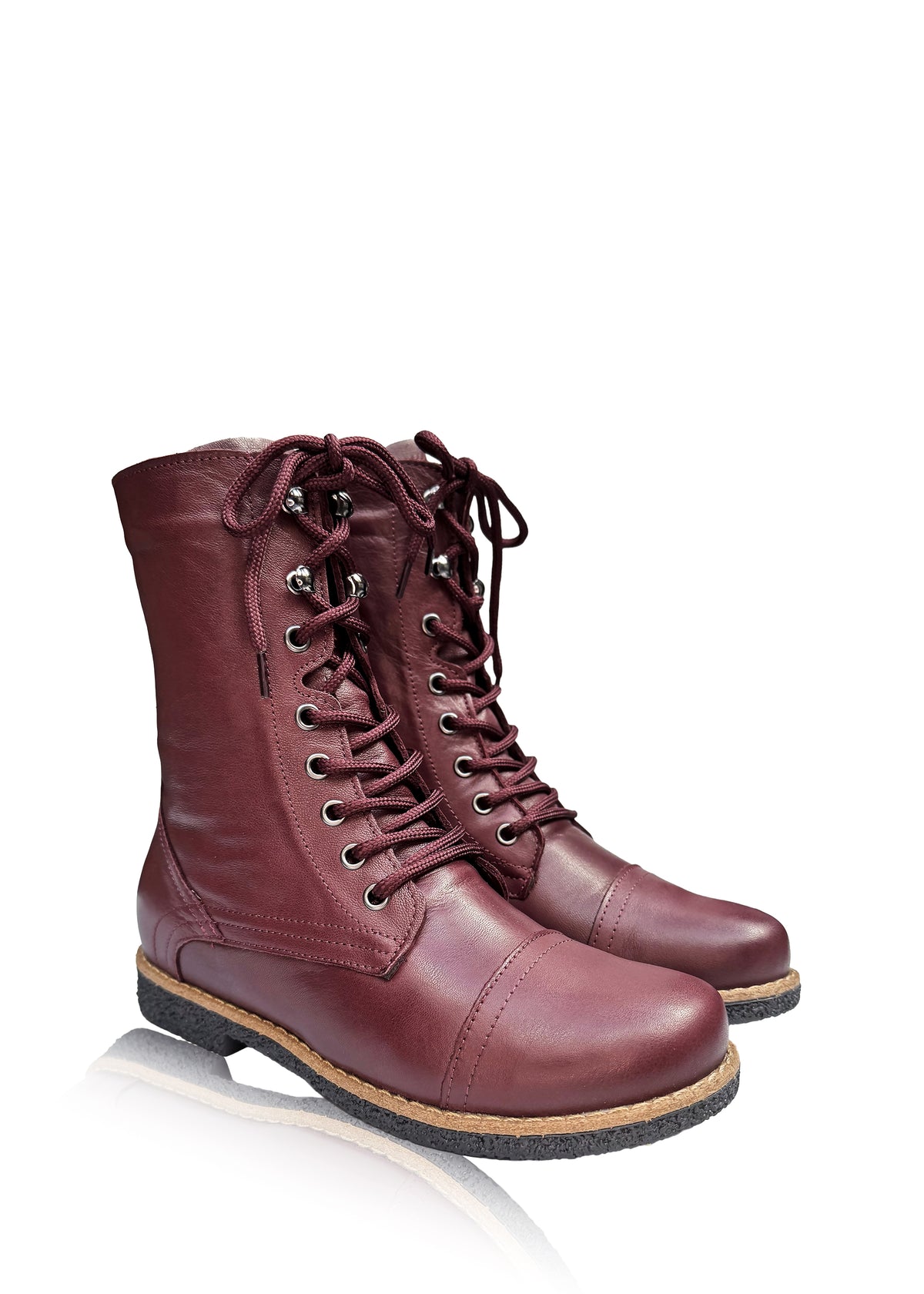 Ankle boots – burgundy soft leather, low black sole