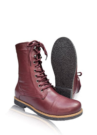 Ankle boots – burgundy soft leather, low black sole