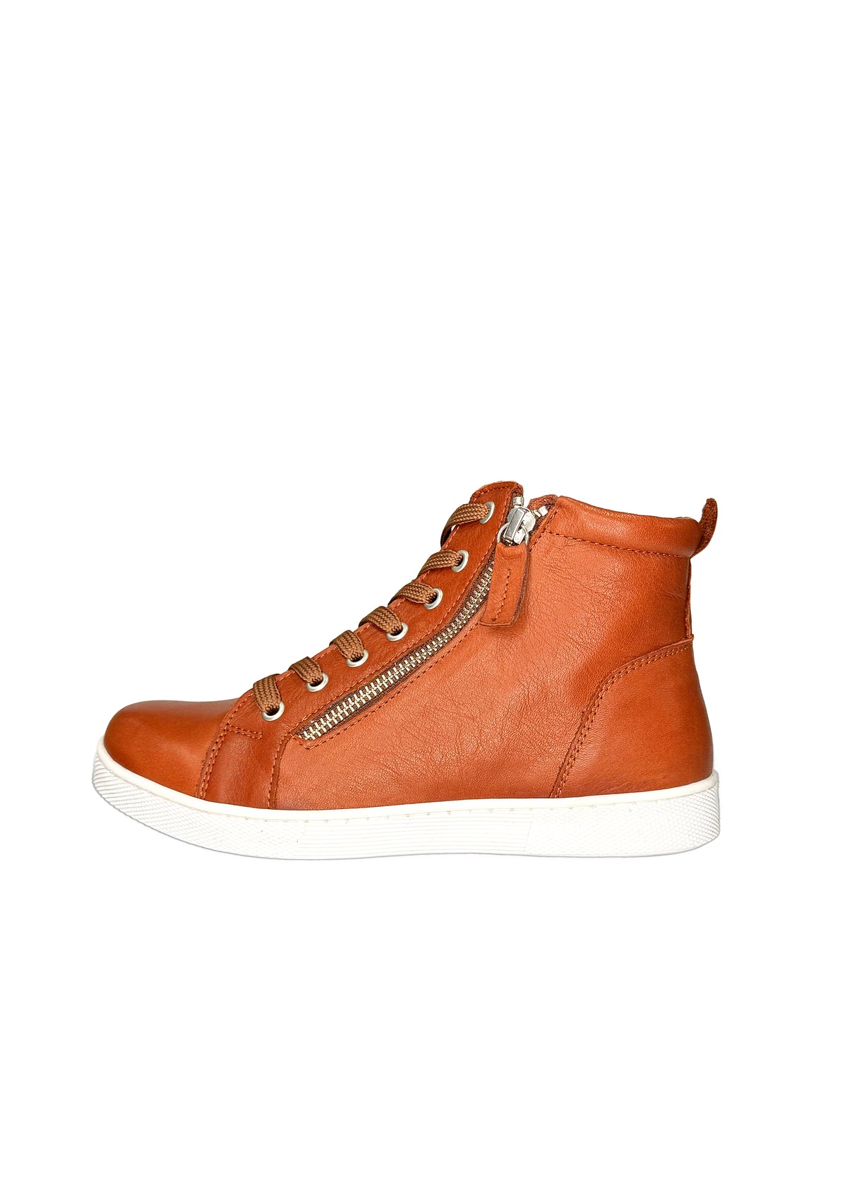 Höga sneakers - brunt läder, dragkedjor på båda sidor, bred läst