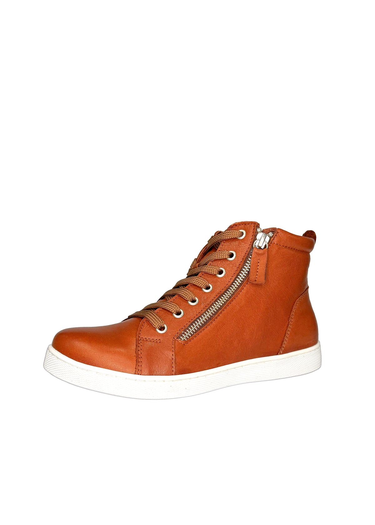 Höga sneakers - brunt läder, dragkedjor på båda sidor, bred läst