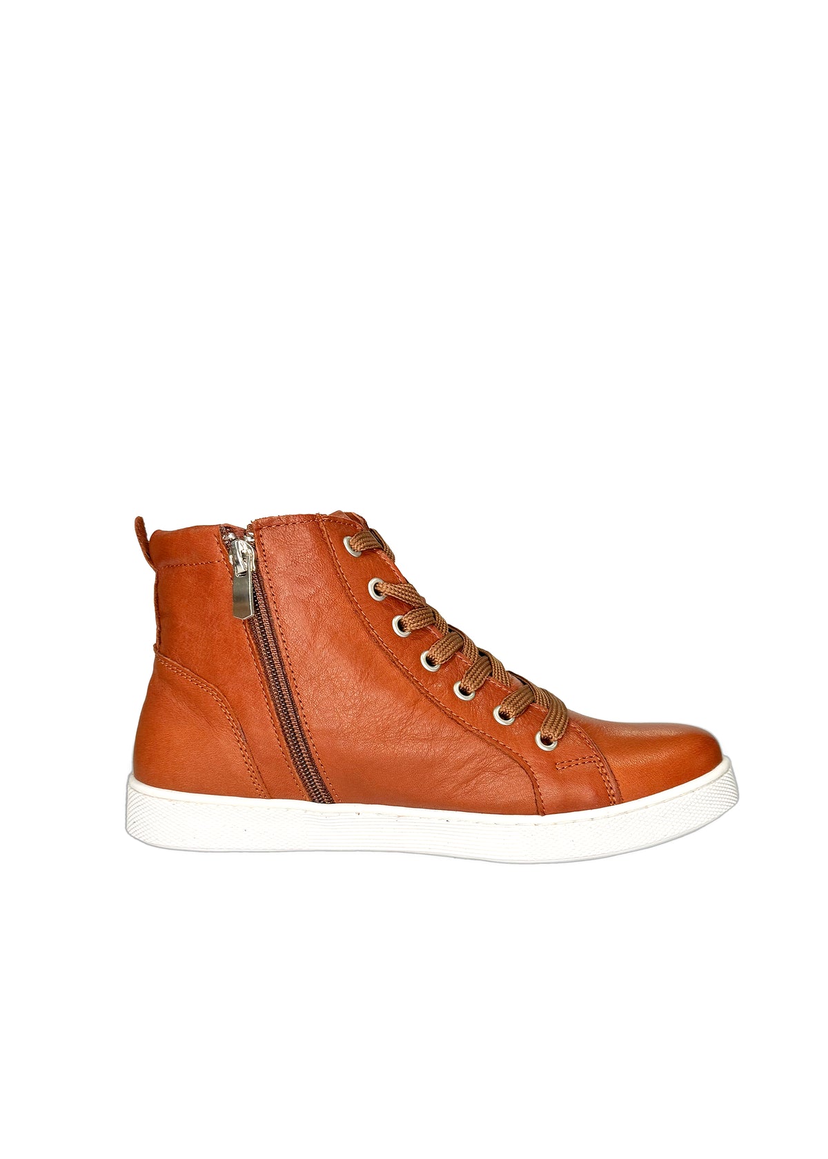 Höga sneakers - brunt läder, dragkedjor på båda sidor, bred läst