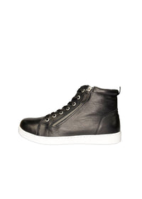 High-top sneakers - black leather, zippers on both sides, wide fit