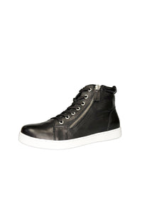 High-top sneakers - black leather, zippers on both sides, wide fit