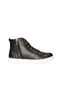 High-top sneakers - black leather, zippers on both sides, wide fit