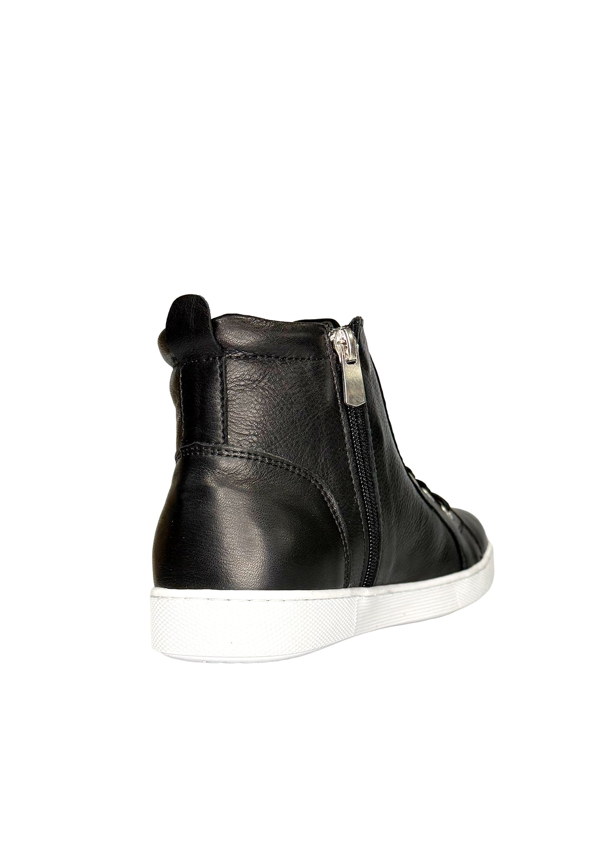High-top sneakers - black leather, zippers on both sides, wide fit
