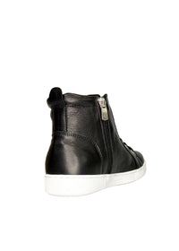 High-top sneakers - black leather, zippers on both sides, wide fit