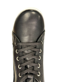 High-top sneakers - black leather, zippers on both sides, wide fit